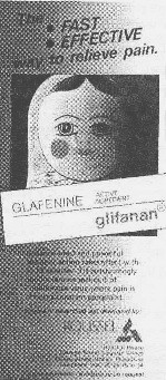 Эта реклама в 1988 г. на Филиппинах подчеркивает "чрезвычайно хорошую переносимость" Глифанана. В 1992 г. лекарство было изъято во всем мире из соображений безопасности - соображений, которые были очевидны в течение более 10 лет